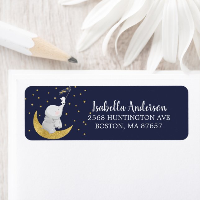 Catch A Star Bunny Elephant Baby Shower Address Label (Insitu)