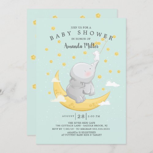 Catch A Star Bunny Elephant Baby Shower Invitation