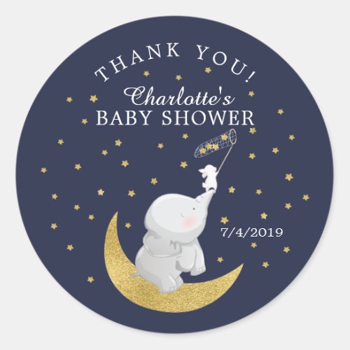 Catch A Star Bunny Elephant Baby Shower Thank You Classic Round Sticker