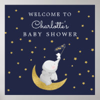 Catch A Star Bunny Elephant Baby Shower Welcome Poster