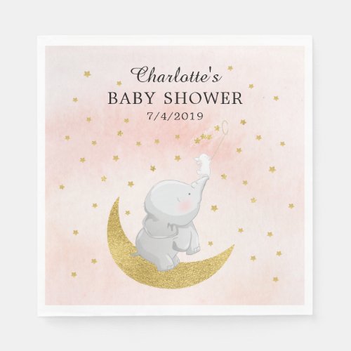 Catch A Star Bunny Elephant Girls Baby Shower Napkins