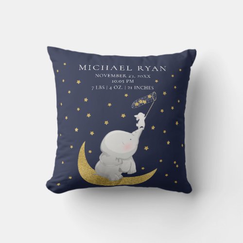 Catch A Star Elephant Baby Birth Stats Pillow