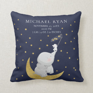 Catch A Star Elephant Baby Birth Stats Pillow