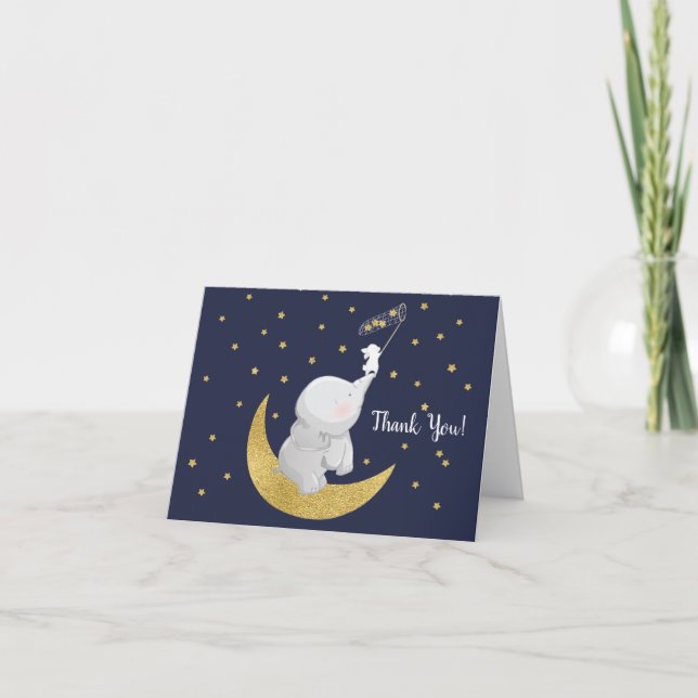 Catch A Star Elephant Baby Shower Thank You Note (Front)