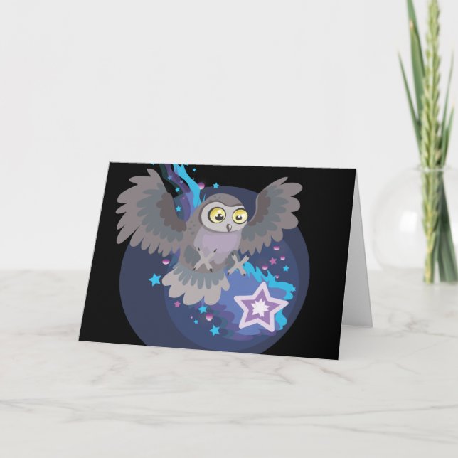 Catch a Star! ~owl greeting cards (Front)