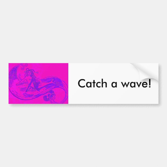 catch a wave pink mermaid bumper sticker (Front)