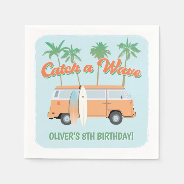Catch a Wave Surf's Up Any Age Happy Birthday Napkins (Front)