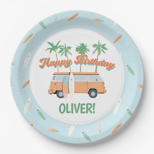 Catch a Wave Surf's Up Any Age Happy Birthday Paper Plates (Front)