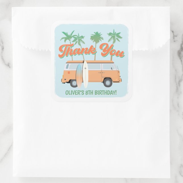 Catch a Wave Surf's Up Birthday Thank You Favor Square Sticker (Bag)