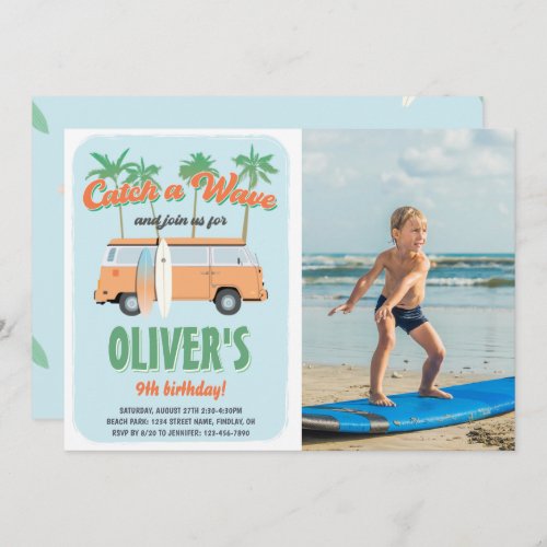 Catch a Wave Surfs Up Photo Birthday Party Invitation