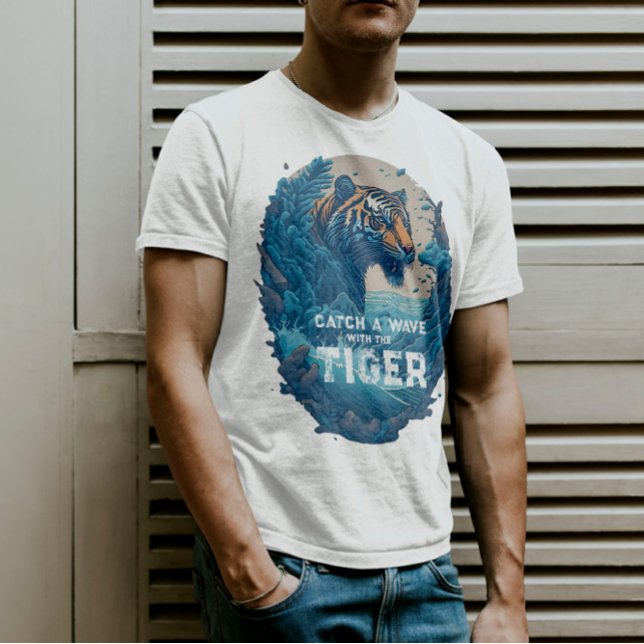 Catch a Wave with the Tiger - gift for surfer  T-Shirt (Creator Uploaded)