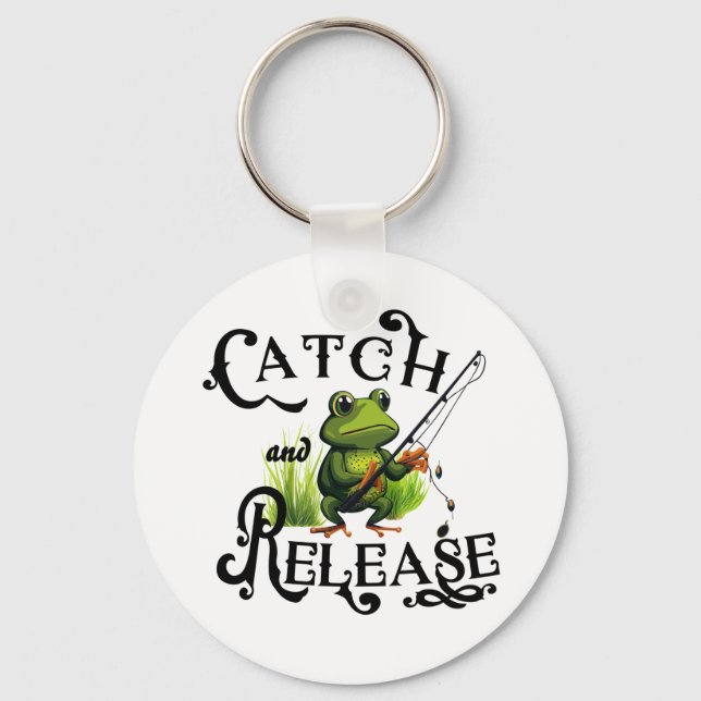 Catch And Release Fishing Frog Patch Keychain (Front)
