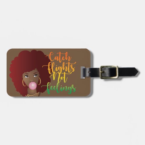 Catch Flight Not Feelings Red Afro Bubblegum Brown Luggage Tag