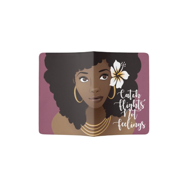 Catch Flights Not Feelings, Black Woman, Purple Passport Holder (Opened)