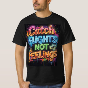 Catch Flights Not Feelings Neon Graffiti Travel Qu T-Shirt