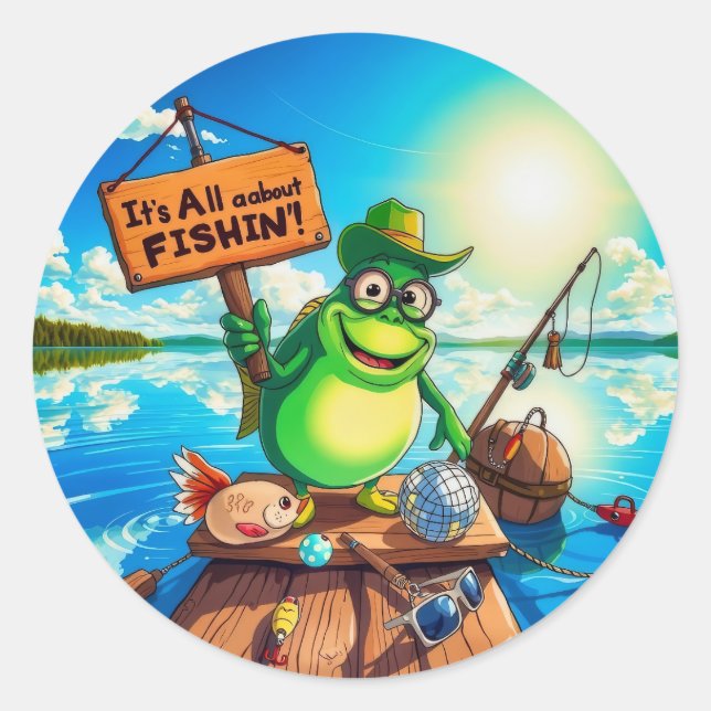 Catch of the Day: Froggy Fishing Adventures Classic Round Sticker (Front)
