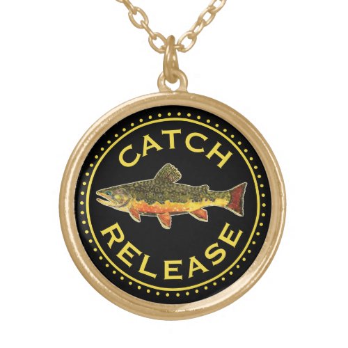Catch  Release Brook Trout Fly Fishing Ladys Gold Plated Necklace