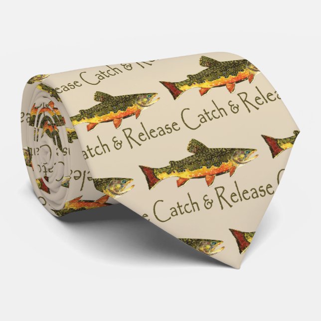 Catch & Release Brook Trout Fly Fishing Neck Tie (Rolled)