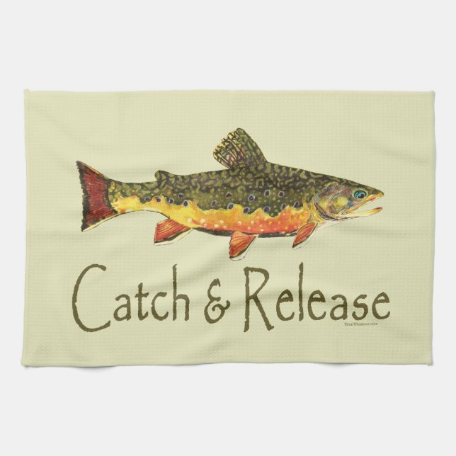 Catch & Release Trout Fishing Kitchen Towel (Horizontal)