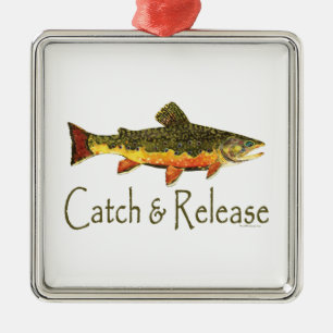 Catch & Release Trout Fishing Metal Ornament