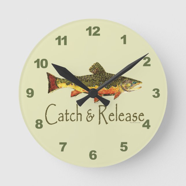 Catch & Release Trout Fishing Round Clock (Front)