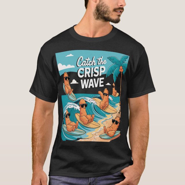Catch the Crisp Wave: Surfing Chicken Tenders  T-Shirt (Front)