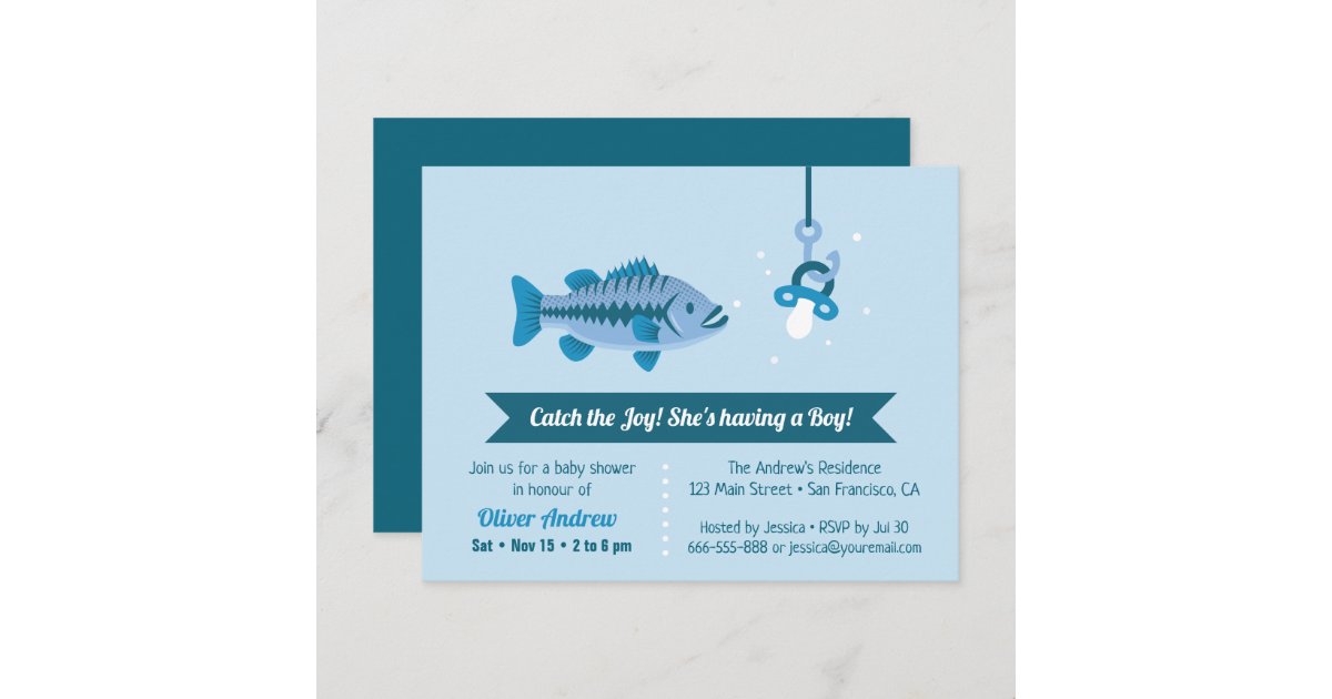 Catch the Joy Sea Bass Fishing Themed Baby Shower Invitation