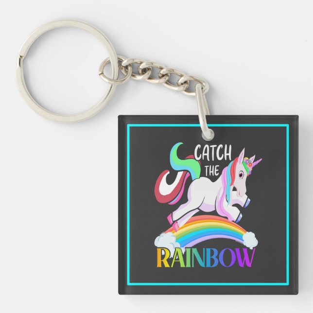 Catch the Rainbow Unicorn Design Keychain (Front)
