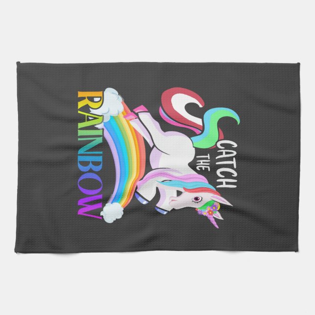 Catch the Rainbow Unicorn Design Kitchen Towel (Horizontal)