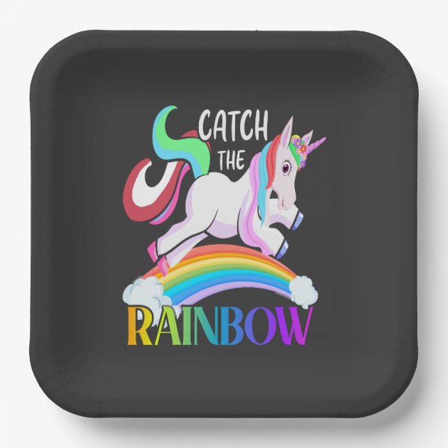 Catch the Rainbow Unicorn Design Paper Plates (Front)