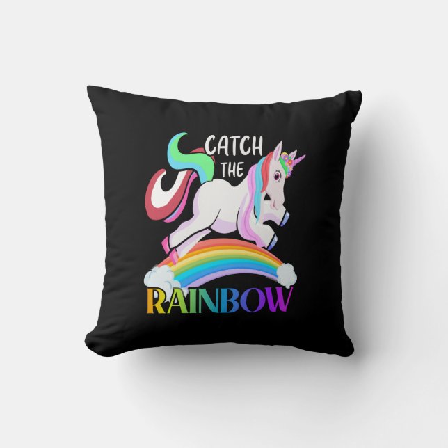 Catch the Rainbow Unicorn Design Throw Pillow (Front)