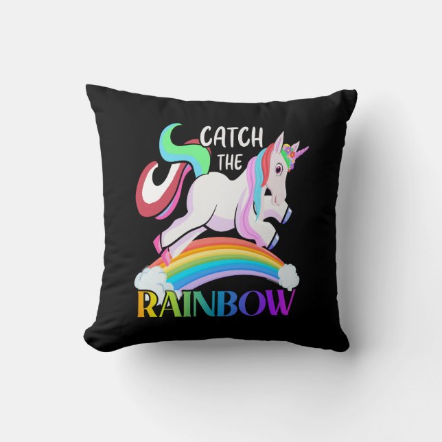 Catch the Rainbow Unicorn Design Throw Pillow (Front)