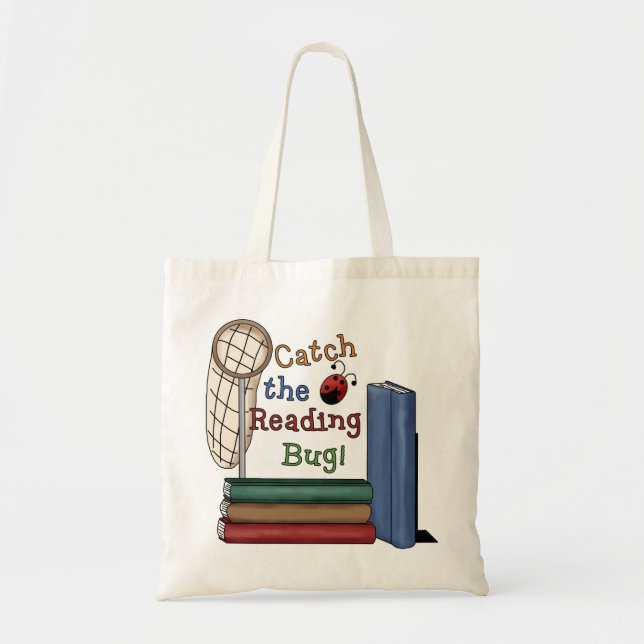 Catch the Reading Bug Cute School Library Books Tote Bag (Front)