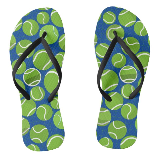 Catch the Tennis Balls Pattern Blue BG Flip Flops (Footbed)