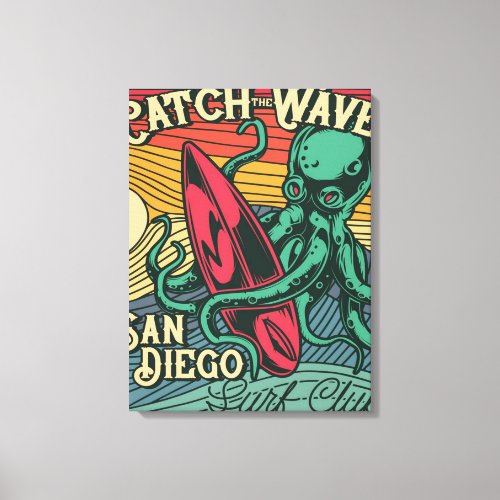  Catch the Wave Octopus Vintage Canvas Print