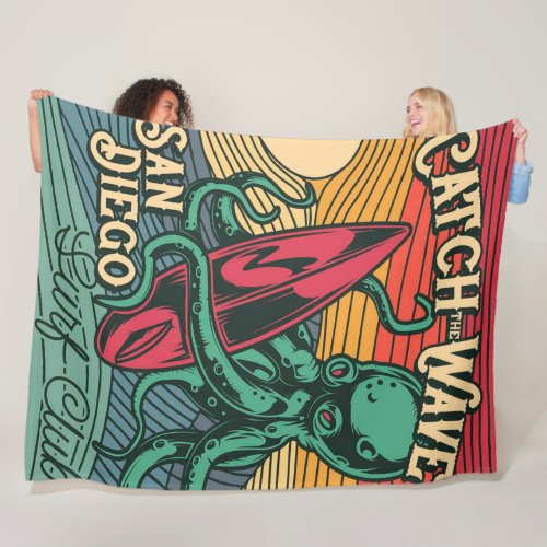 Catch the Wave Octopus  Vintage Design  Fleece Blanket