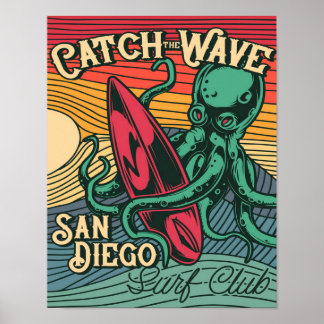 Catch the Wave Octopus | Vintage Design Poster
