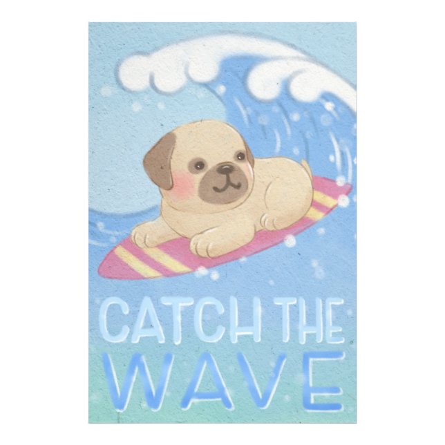Catch the Wave: Pug Surfer Illustration Photo Print (Front)
