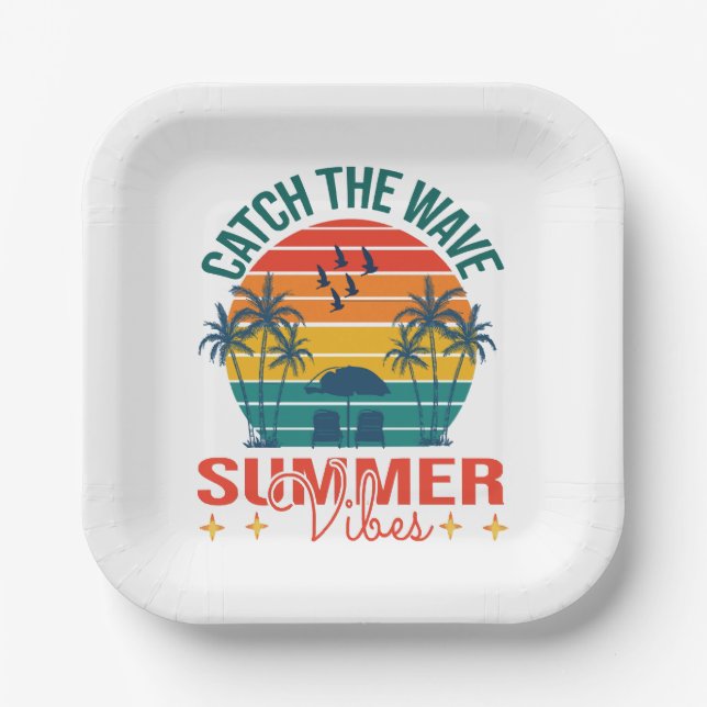 Catch the Wave Summer Vibes Paper Plates (Front)