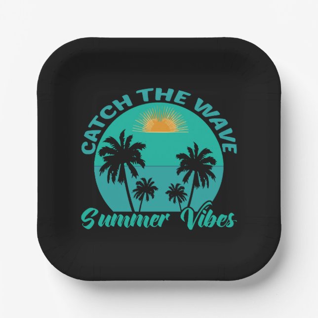Catch the Wave Summer Vibes Paper Plates (Front)