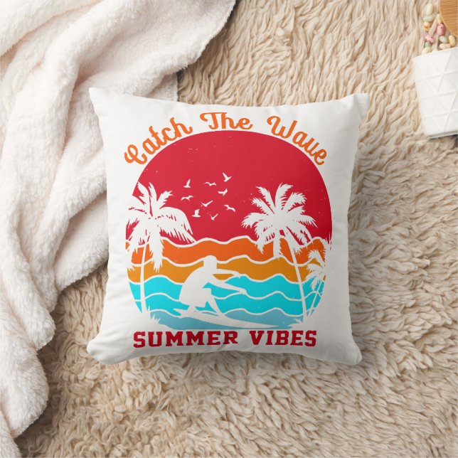 Catch the Wave Summer Vibes Throw Pillow (Blanket)