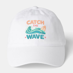 Catch the Wave Surfing Ocean Wave and Surfboard Hat