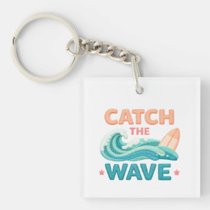 Catch the Wave Surfing Ocean Wave and Surfboard Keychain
