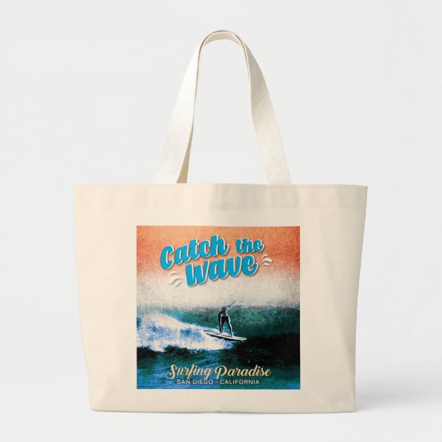 Catch the Wave - Surfing Paradise Large Tote Bag (Front)