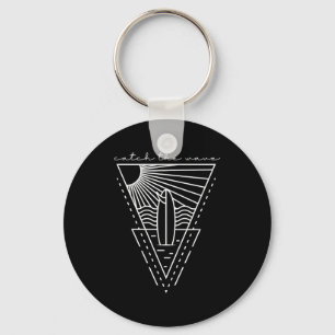 Catch the wave surfing retro surfboard waves sea keychain
