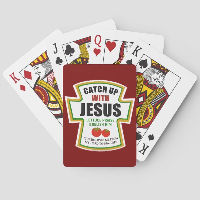 Catch Up With Jesus Funny Christian Ketchup Tomato Poker Cards (Back)