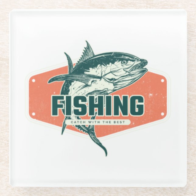Catch With The Best | Fishing Glass Coaster (Front)