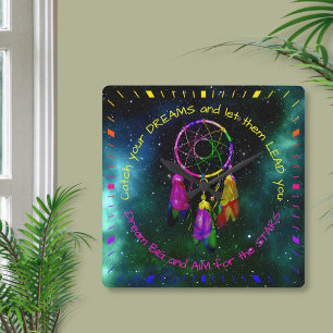 Catch your dreams dreamcatcher Boho Chic Square Wall Clock