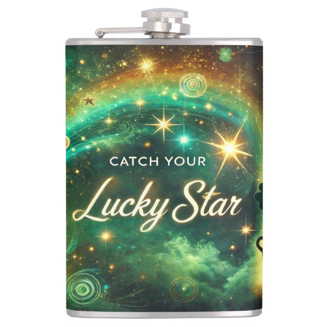 Catch Your Lucky Star Celestial Green Gold Flask (Front)