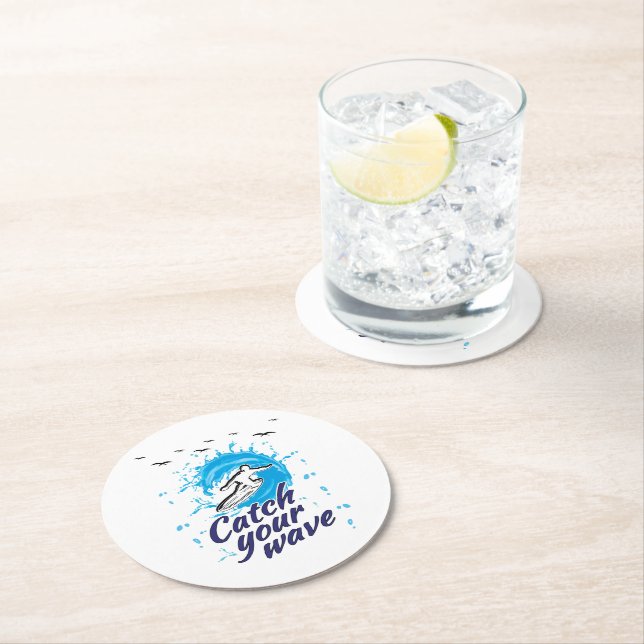 Catch Your Wave Round Paper Coaster (Insitu)